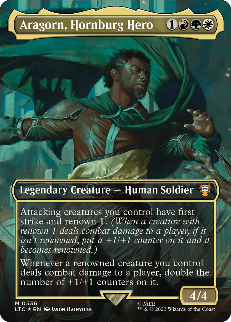 FOIL Aragorn, Hornburg Hero (Borderless) (Surge Foil) (LTC-536) - Tales of Middle-earth Commander - Magic The Gathering