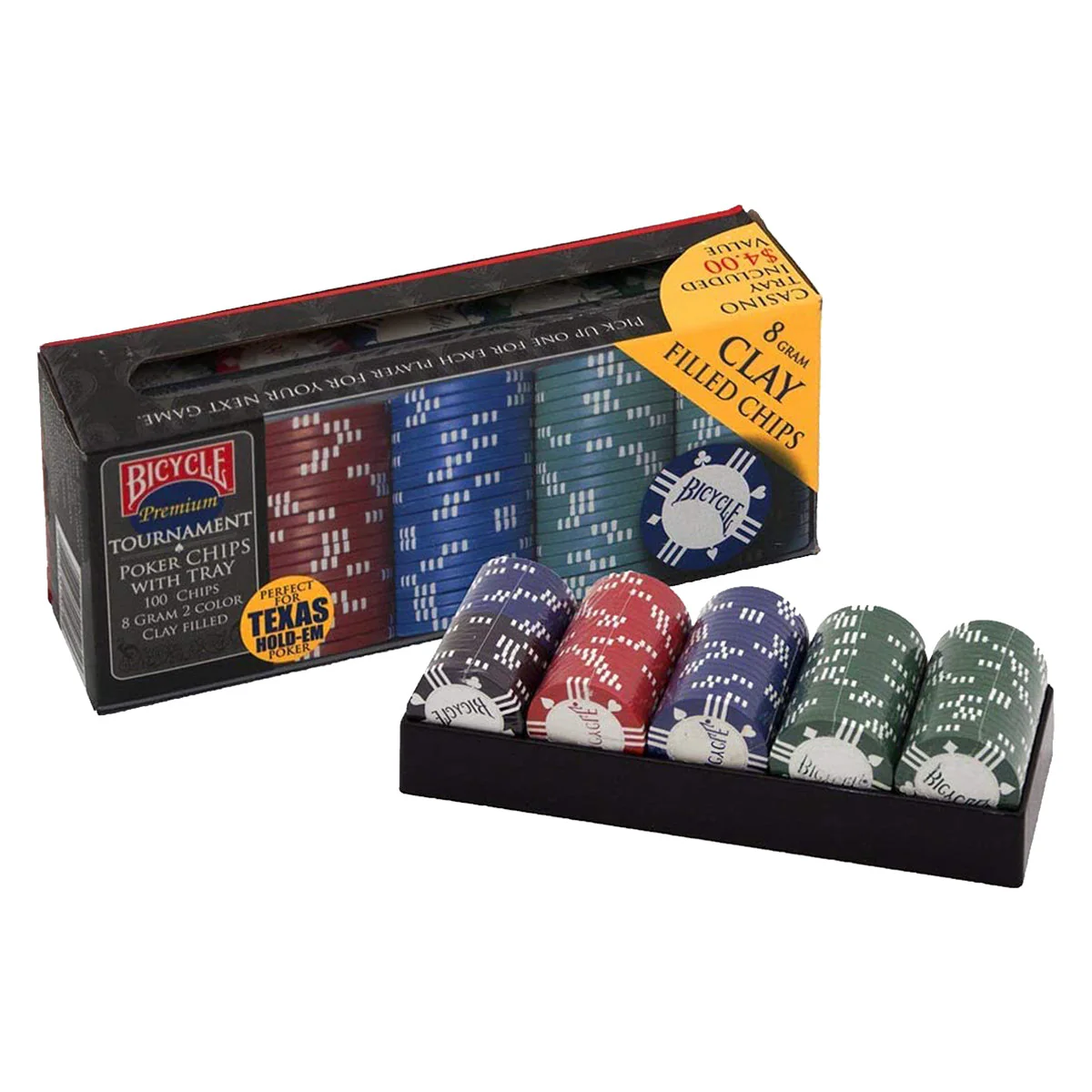 Bicycle 8 Gram Clay Poker Chip Set 100 Count with Casino Tray - Image 3