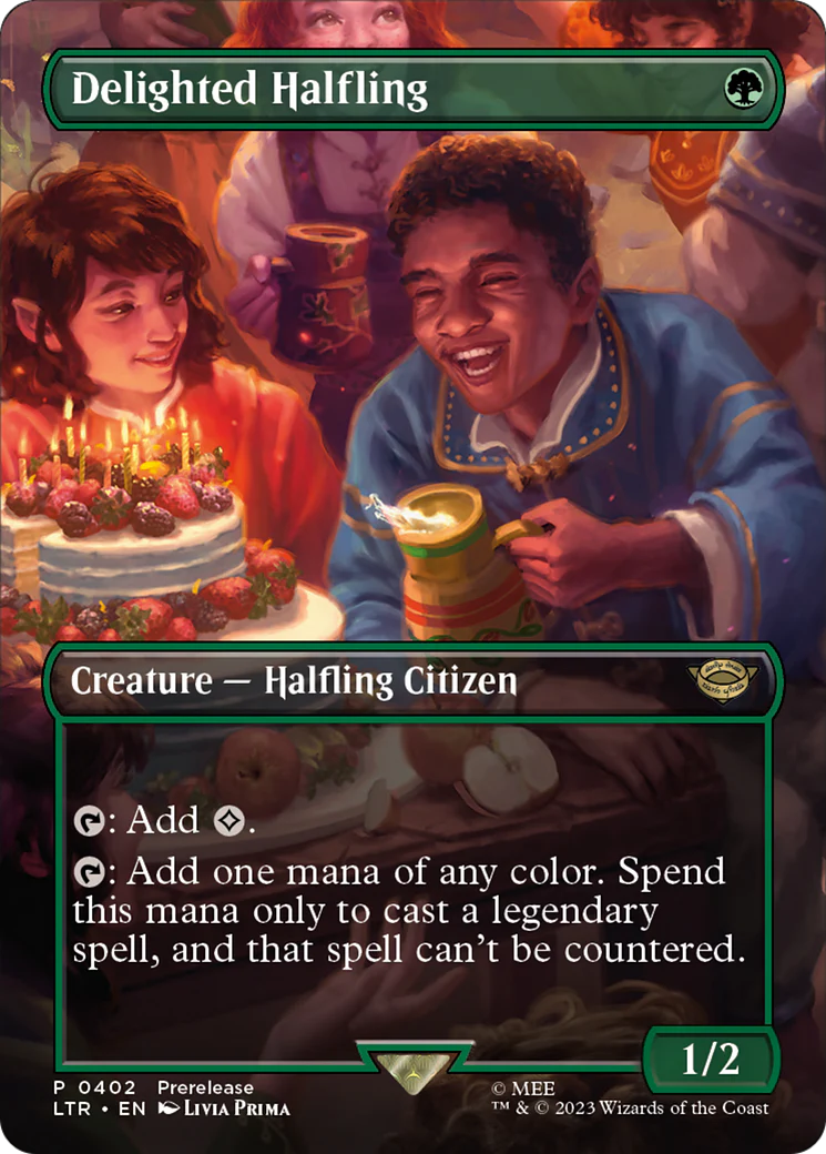 FOIL Delighted Halfling (Borderless) (LTR-402) - The Lord of the Rings: Tales of Middle-earth - Magic The Gathering