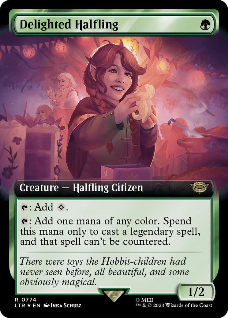 FOIL Delighted Halfling (Extended Art) (Surge Foil) (LTR-774) - The Lord of the Rings: Tales of Middle-earth - Magic The Gathering