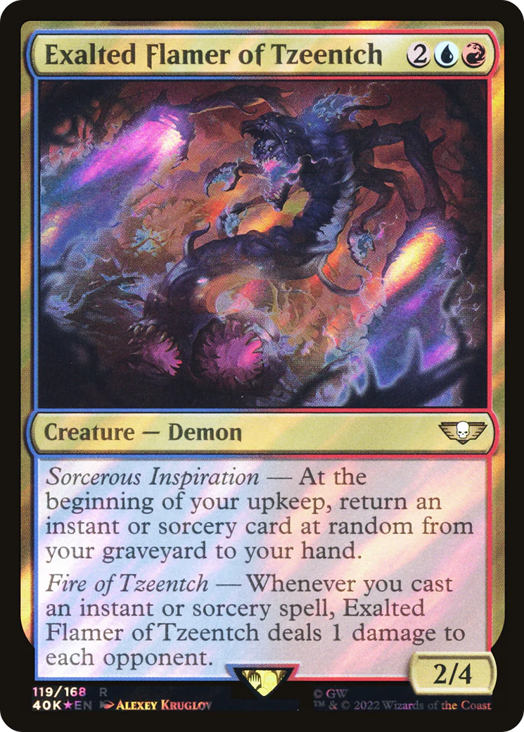 FOIL Exalted Flamer of Tzeentch (Surge Foil) (40K-119) - Warhammer 40,000 Commander - Magic The Gathering