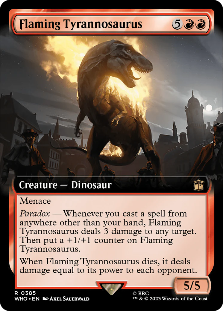 Flaming Tyrannosaurus (Extended Art) (WHO-385) - Doctor Who - Magic The Gathering