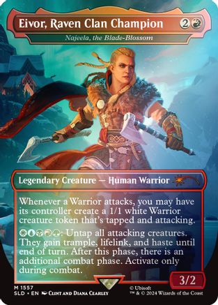 FOIL Eivor, Raven Clan Champion - Najeela, the Blade-Blossom (Rainbow Foil) (SLD-1557) - Secret Lair Drop Series - Magic The Gathering