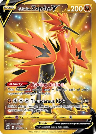 Galarian Zapdos V 182/172 - Pokemon Brilliant Stars Holofoil