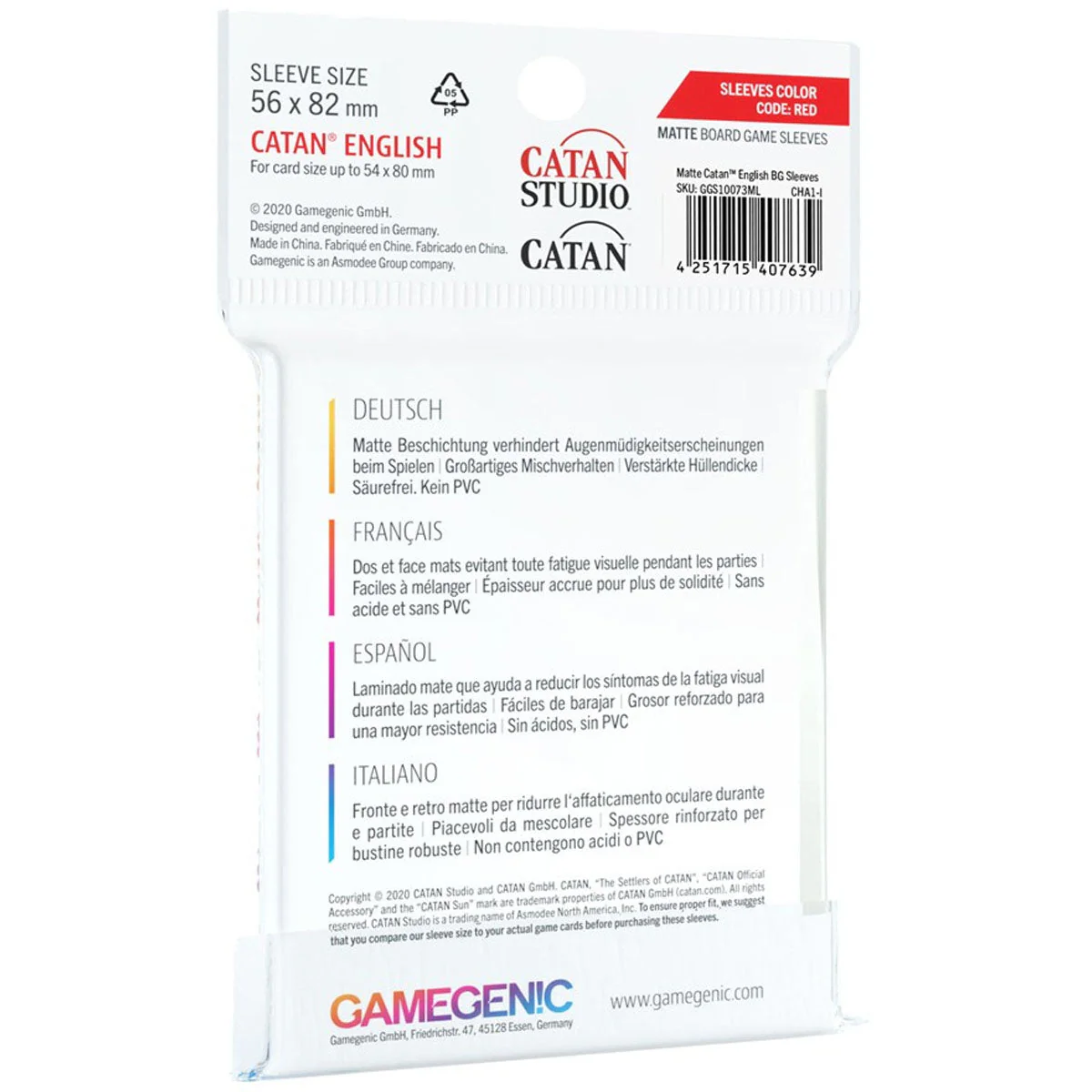 Gamegenic Matte Board Game Sleeves Catan English 56mm x 82mm 60pc - Image 3