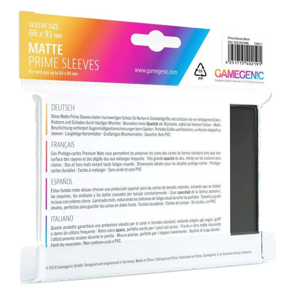 Gamegenic Matte Prime Card Sleeves Black 66mm x 91mm 100 Sleeves Per Pack - Image 2