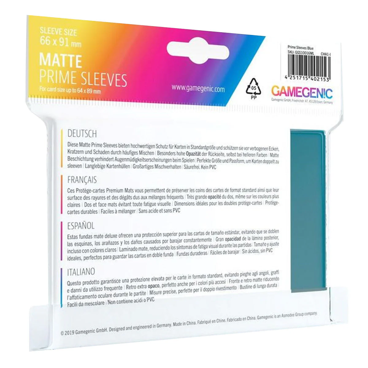 Gamegenic Matte Prime Card Sleeves Blue (66mm x 91mm) (100 Sleeves Per Pack) - Image 2