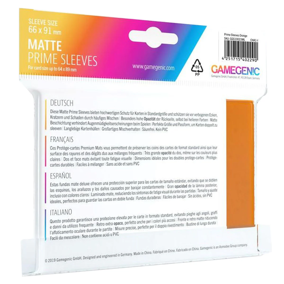 Gamegenic Matte Prime Card Sleeves Orange (66mm x 91mm) (100 Sleeves Per Pack) - Image 2