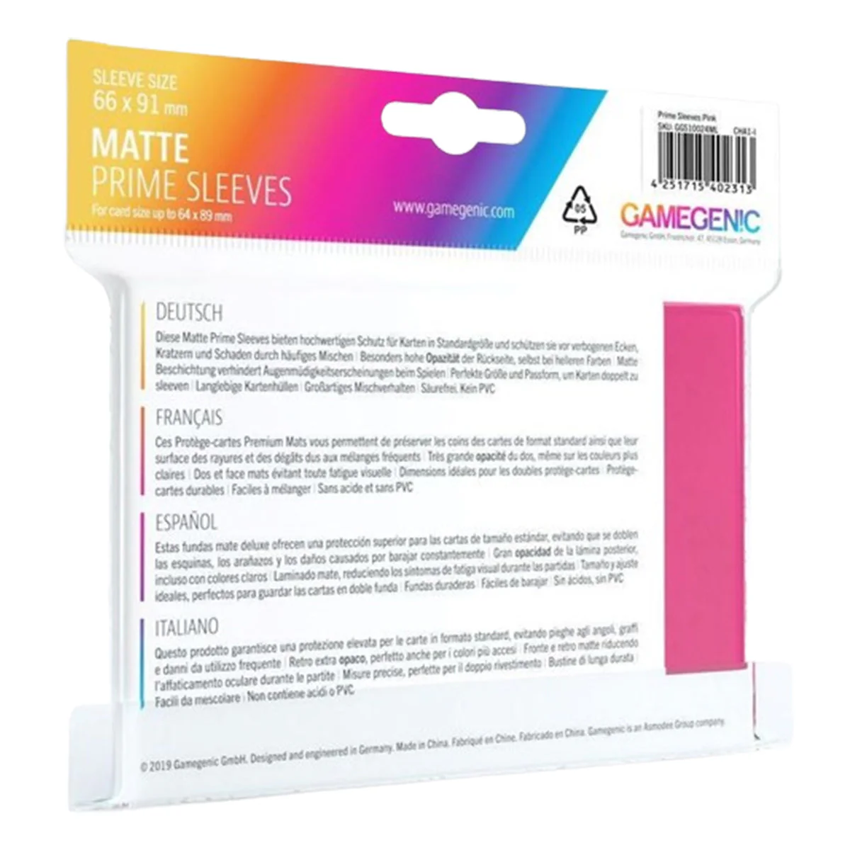 Gamegenic Matte Prime Card Sleeves Pink (66mm x 91mm) (100 Sleeves Per Pack) - Image 2