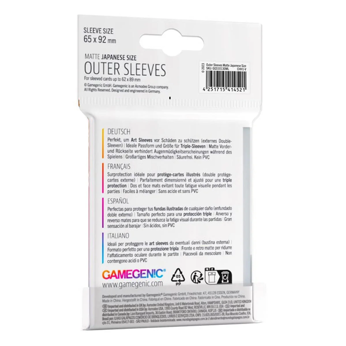Gamegenic Outer Sleeves Matte Japanese Size (60 Sleeves Per Pack) - Image 2