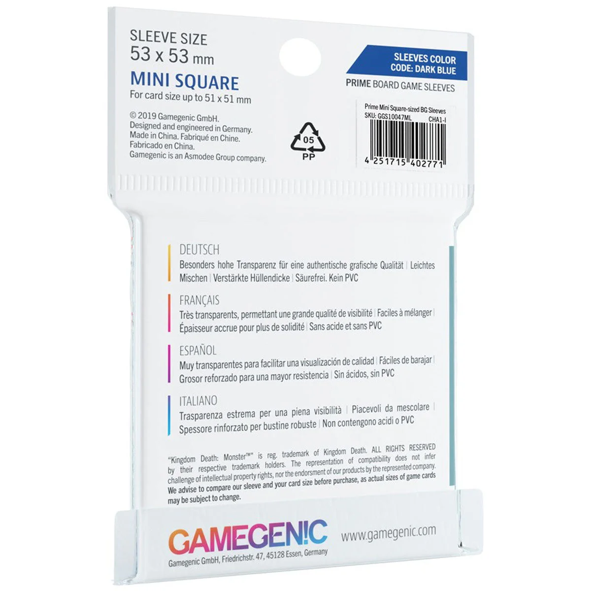 Gamegenic Prime Board Game Sleeves Mini Square Sized Kingdom Death Monster 53mm x 53mm 50pc - Image 3