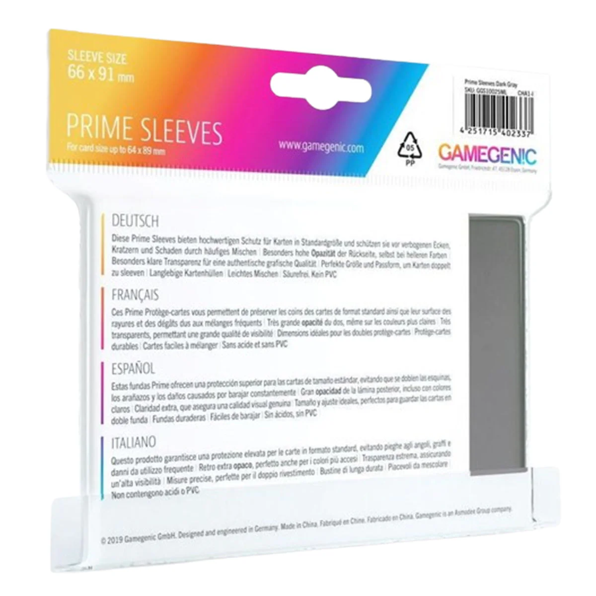 Gamegenic Prime Card Sleeves Dark Gray (66mm x 91mm) (100 Sleeves Per Pack) - Image 2