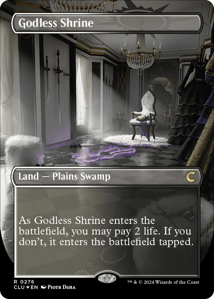 FOIL Godless Shrine (Borderless) (CLU-276) - Ravnica: Clue Edition - Magic The Gathering