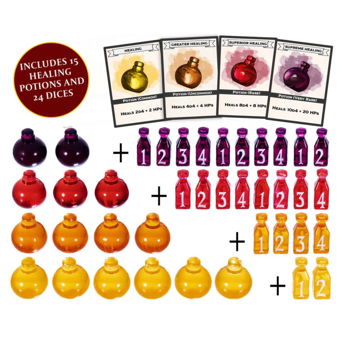 Healing Potion Markers & Dice - Set of 24 Dice & 15 Potions Tokens - Image 5
