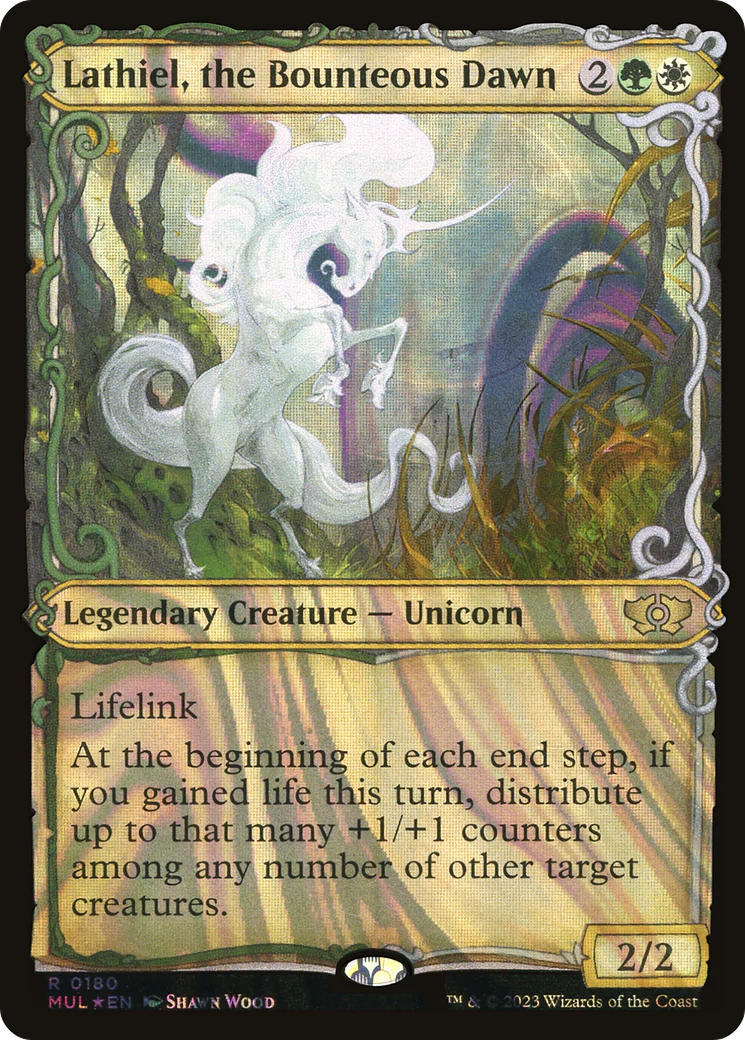 FOIL Lathiel, the Bounteous Dawn (Halo Foil) (MUL-180) - Multiverse Legends - Magic The Gathering