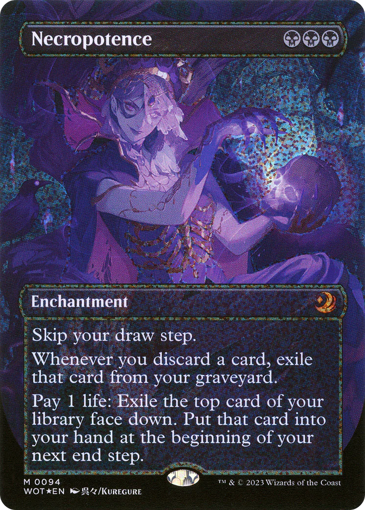 FOIL Necropotence (Anime Borderless) (Confetti Foil) (WOT-094) - Wilds of Eldraine: Enchanting Tales - Magic The Gathering
