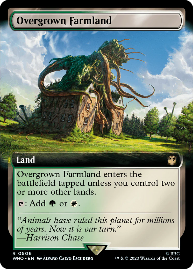 FOIL Overgrown Farmland (Extended Art) (WHO-506) - Doctor Who - Magic The Gathering
