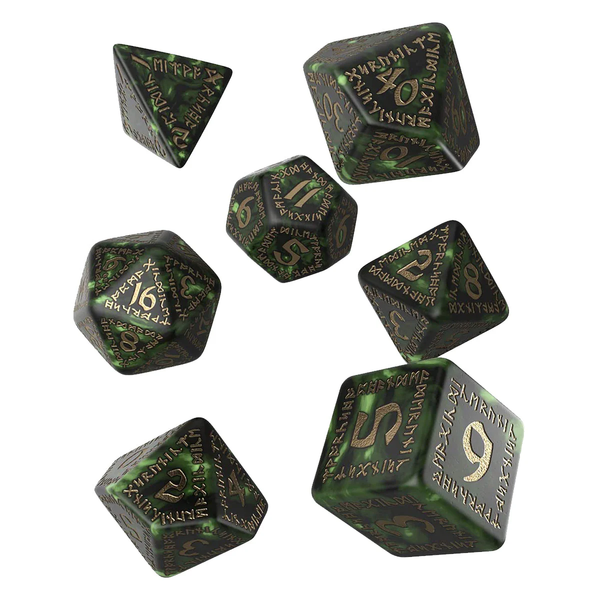 Q Workshop Runic Bottle Green and Gold Dice Set 7 - Image 2